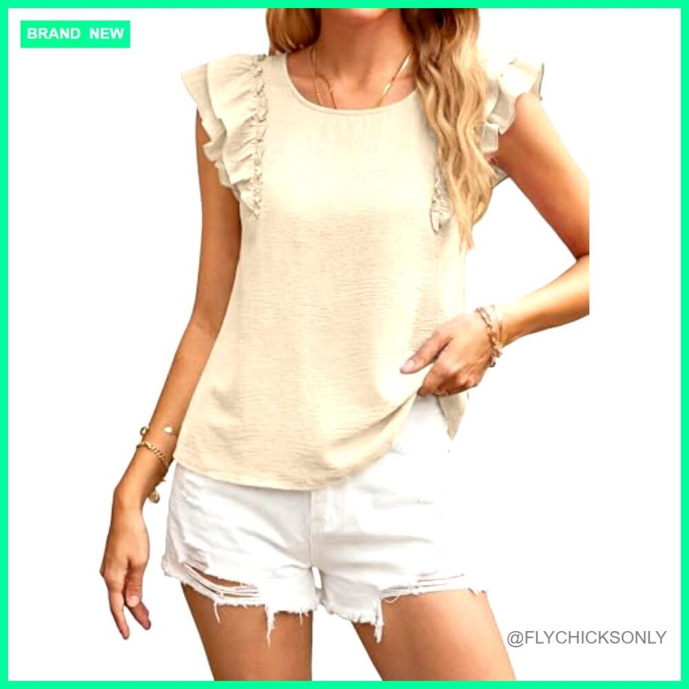Ruffle Sleeve Bow Back Blouse, Lightweight Polyester, Loose Fit Summer Top - Picture 6 of 7
